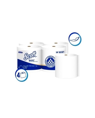 PAPEL TOALLA DE MANOS HOJA SENCILLA ROLLO SCOTT BASIC 400 MTS