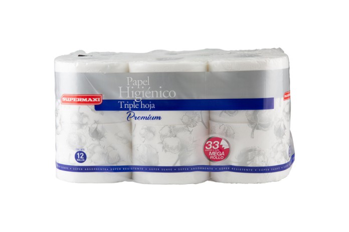 PAPEL HIGIENICO TRIPLE HOJA ROLLO SUPERMAXI PACK (12 X 33 M)