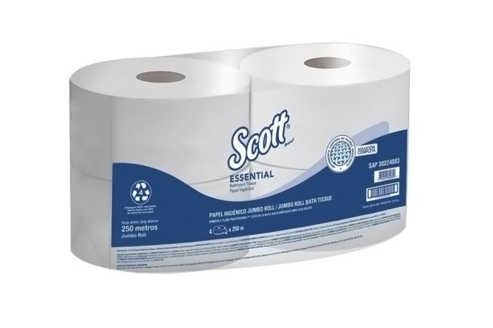 PAPEL HIGIENICO DOBLE HOJA ROLLO JUMBO SCOTT ESSENTIAL CAJA 4 X 250 MTS (30245194)