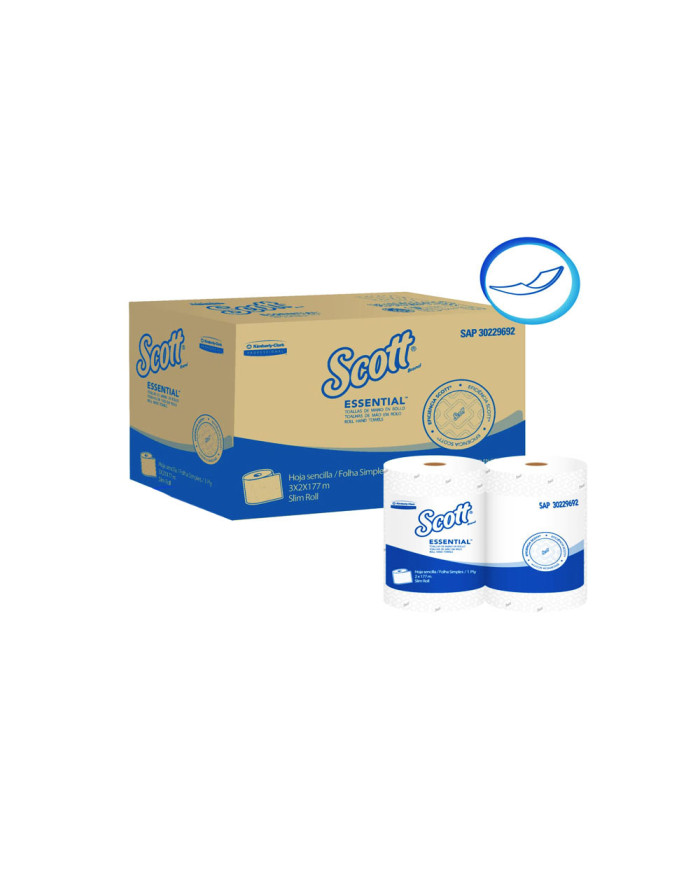 PAPEL TOALLA DE MANOS HOJA SENCILLA ROLLO SCOTT ESSENTIAL PACK (2 ROLLOS X 177 MTS) (30229692)
