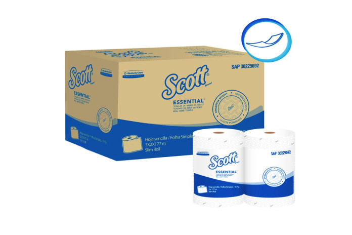 PAPEL TOALLA DE MANOS HOJA SENCILLA ROLLO SCOTT ESSENTIAL PACK (2 ROLLOS X 177 MTS) (30229692)