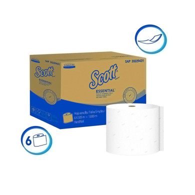 PAPEL TOALLA DE MANOS HOJA SENCILLA ROLLO SCOTT ESSENTIAL CAJA (6 X 305 MTS) (30229431)