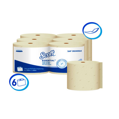 PAPEL TOALLA DE MANOS HOJA SENCILLA NATURAL SCOTT ESSENTIAL CAJA ( 6 X 250 MTS) (30240064)