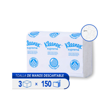 PAPEL TOALLA DE MANOS DOBLE HOJA MULTIFOLD KLEENEX SUPREME X 150 (30228378)
