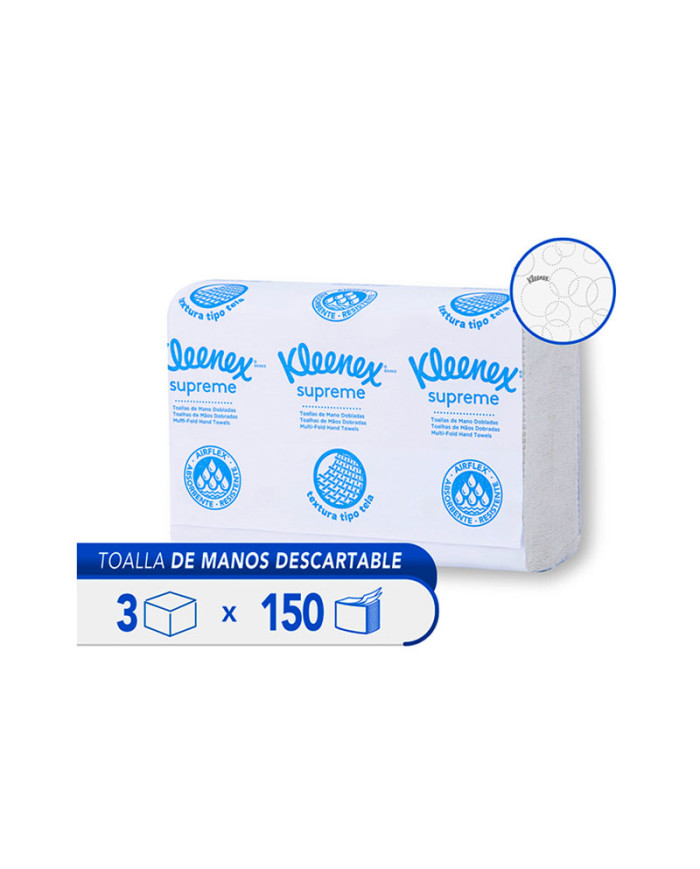 PAPEL TOALLA DE MANOS DOBLE HOJA MULTIFOLD KLEENEX SUPREME X 150 (30228378)