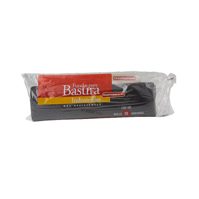 FUNDAS DE BASURA NEGRA INDUSTRIAL SUPERMAXI (74 CM X 92 CM) (X 20)