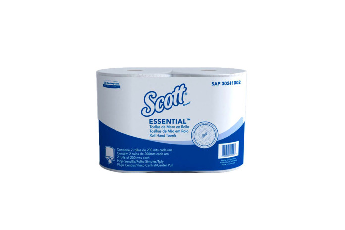 PAPEL TOALLA DE MANO HOJA SENCILLO ROLLO CENTERPULL SCOTT ESSENTIAL PACK (2 ROLLOS X 200 MTS) (30241002)