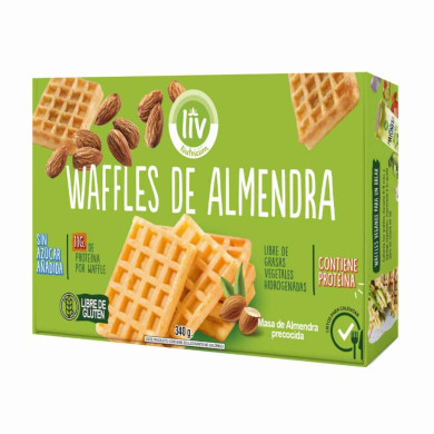 WAFLES CONGELADOS DE ALMENDRA VEGETARIANOS SIN GLUTEN LIV NUTRICION 340 GR